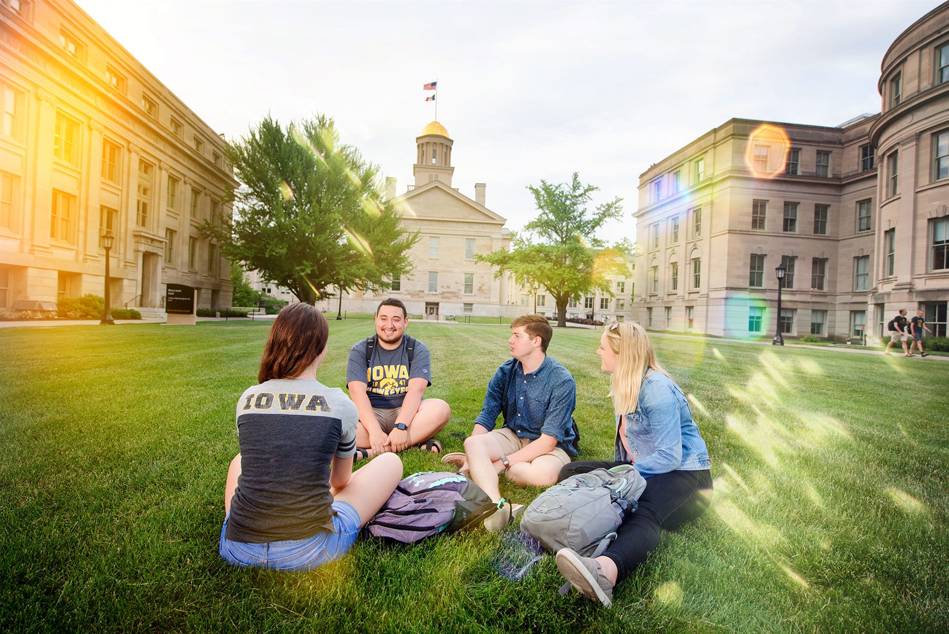University of Iowa students gathered on the Pentacrest lawn in front of the Old Capitol